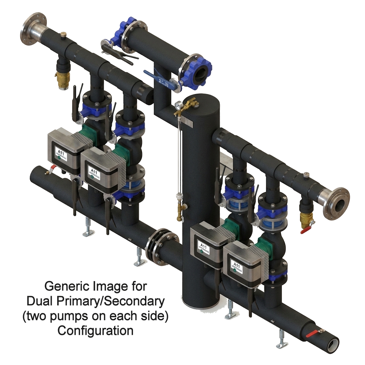 5-72 gpm Dual Prim/Sec Variable Speed GX Flow Center with (4) WILO MAXO 1.5x3-52, a 8" Canister and 2" FPT Inlet & 2" FPT Outlet
