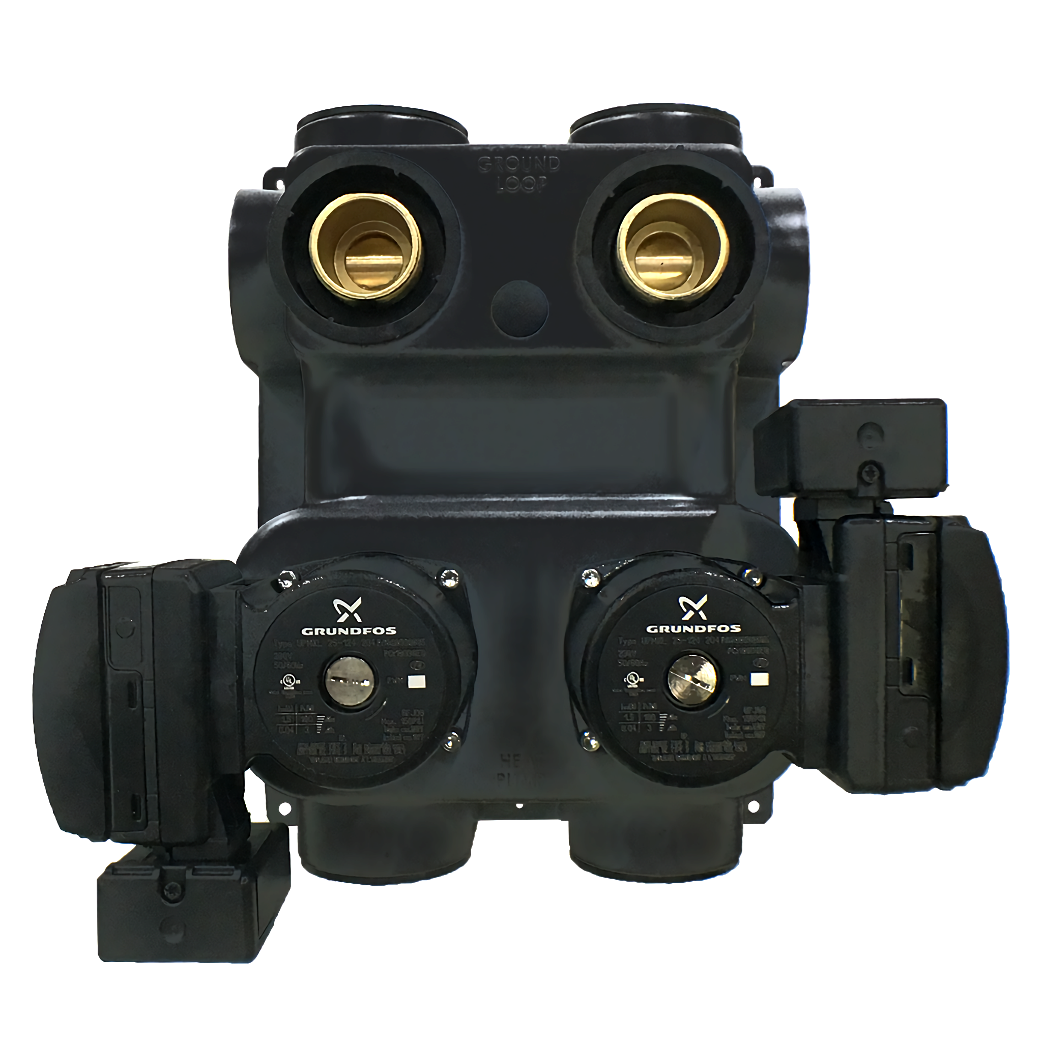 Double Pump PRESSURIZED-(2) Grundfos UPMXL/230V, 3-way valves, flush port, Flo-Link connection (Double "O" Ring)