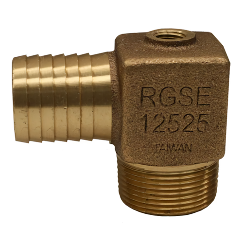 1-1/4" MPT x 1-1/4" Barb Brass Elbow w/ 1/4" Port