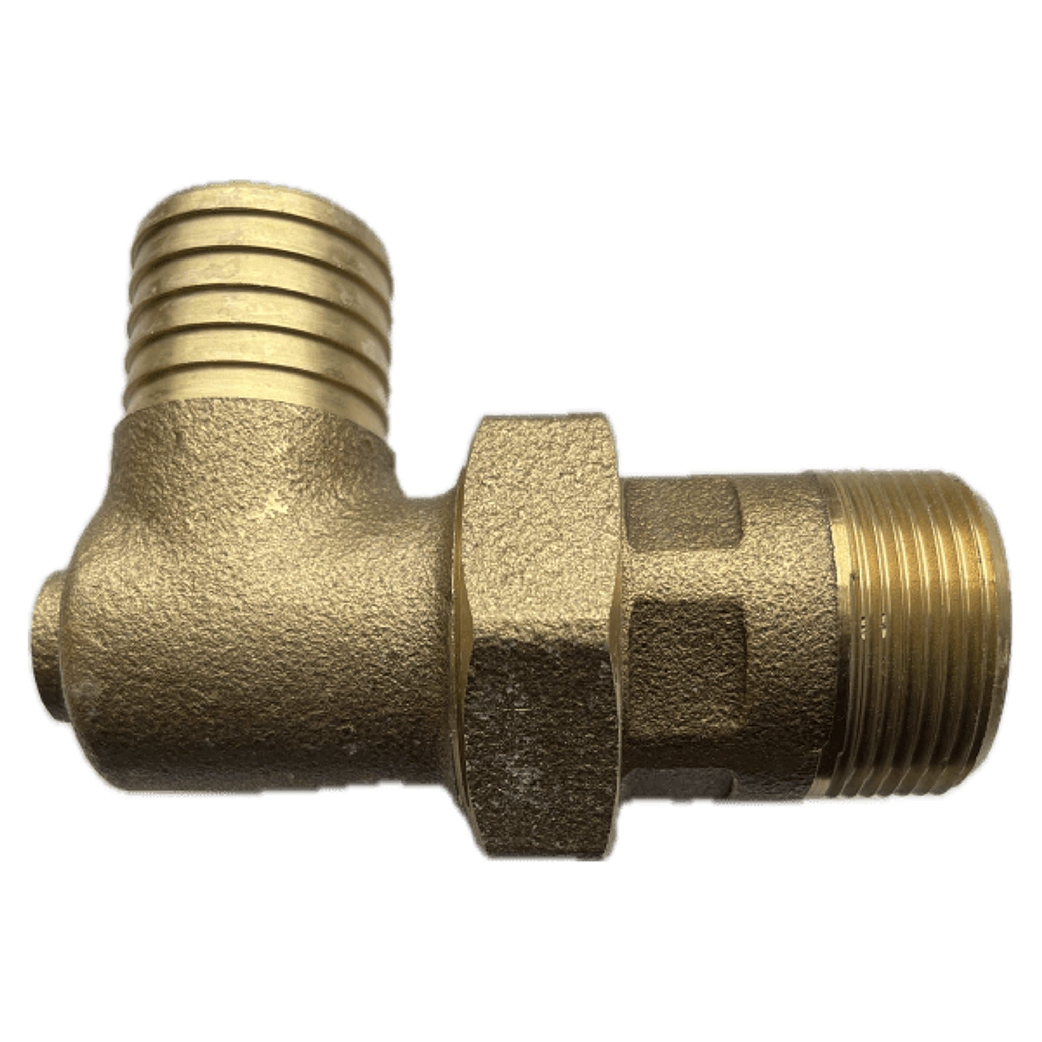 Heat Pump Brass Fittings - 1-1/4" MPT w/ Union x 1-1/4" Barb Brass Elbow w/ 1/4" FPT Port - SKU RGSEU12525 - Phoenix Energy Supply